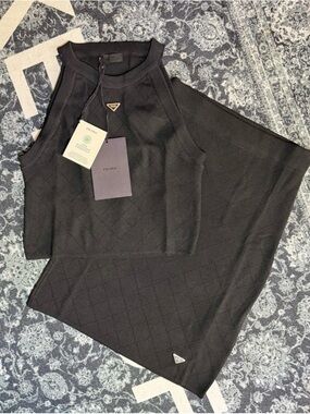 Prada Black Quilted Knit Tank & Skirt Set Size Large